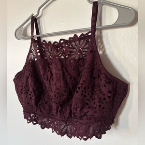 Aerie Lace High Neck Bralette Size XXL in Deep Plum